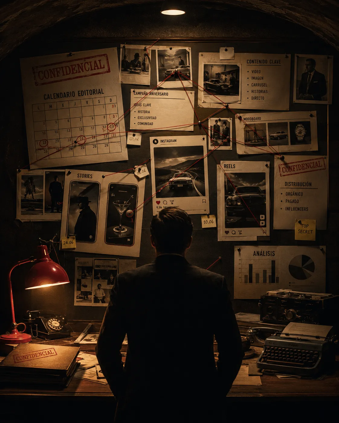Agente en el bunker estudiando el tablero de operaciones